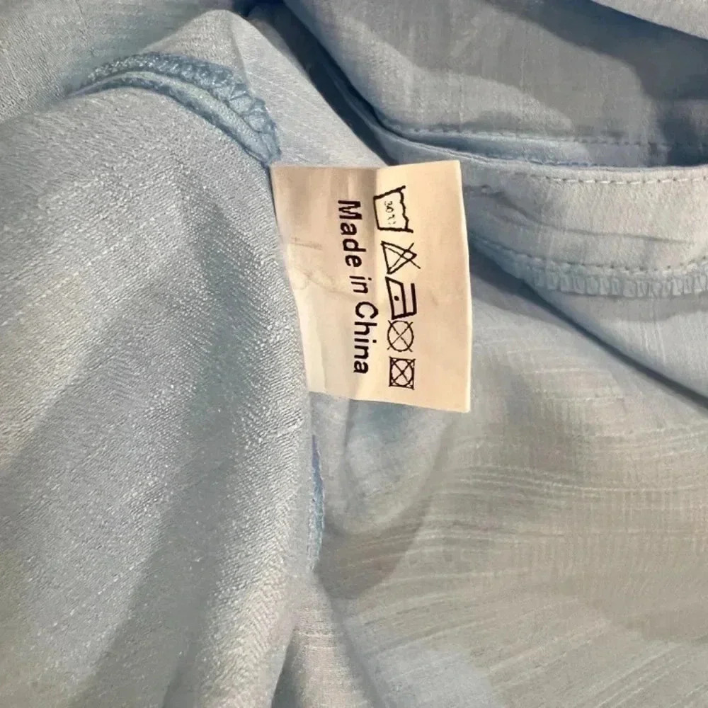 Baby Blue Top with Lace Hole Sleeves Size Small - Picture 10 of 10